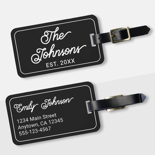 Personalized Family Name in Elegant Script Black ラゲッジタグ