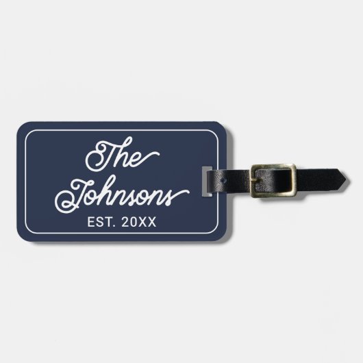Personalized Family Name in Elegant Script Navy ラゲッジタグ (正面横)