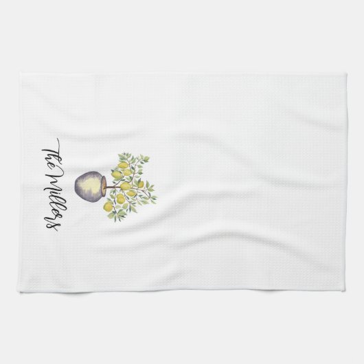 Personalized Family Name Lemon Topiary キッチンタオル (横)