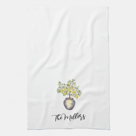 Personalized Family Name Lemon Topiary キッチンタオル (縦)