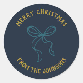 Personalized Family Name Merry Christmas Bow ラウンドシール