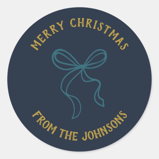 Personalized Family Name Merry Christmas Bow ラウンドシール (正面)