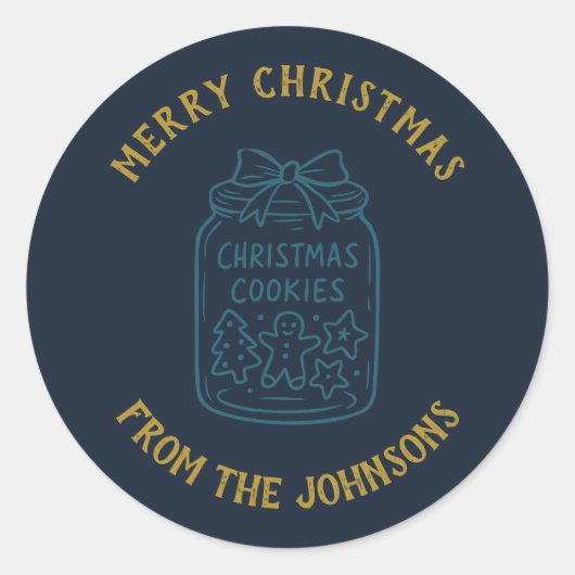 Personalized Family Name Merry Christmas Cookies ラウンドシール (正面)