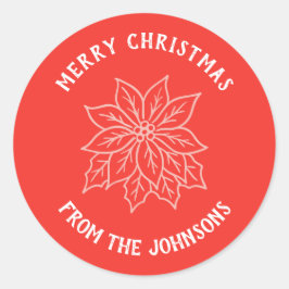 Personalized Family Name Merry Christmas Flower ラウンドシール