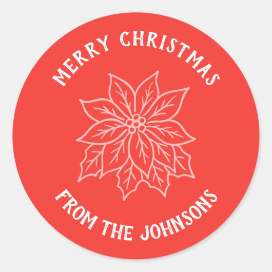 Personalized Family Name Merry Christmas Flower ラウンドシール (正面)