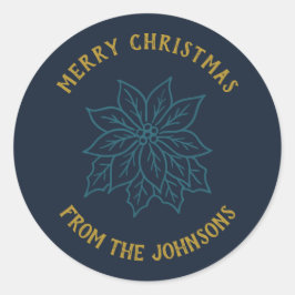 Personalized Family Name Merry Christmas Flower ラウンドシール