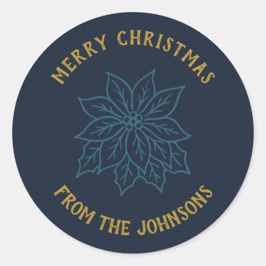 Personalized Family Name Merry Christmas Flower ラウンドシール (正面)