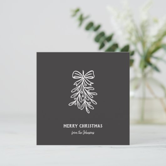 Personalized Family Name Merry Christmas Mistletoe カード (スタンド正面)