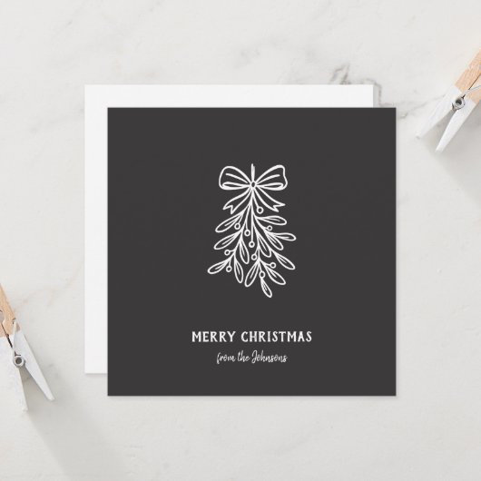 Personalized Family Name Merry Christmas Mistletoe カード (正面/裏面インサイチュ)