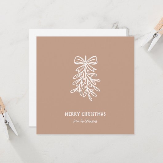 Personalized Family Name Merry Christmas Mistletoe カード (正面/裏面インサイチュ)