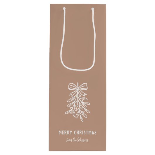 Personalized Family Name Merry Christmas Mistletoe ワインギフトバッグ (正面)
