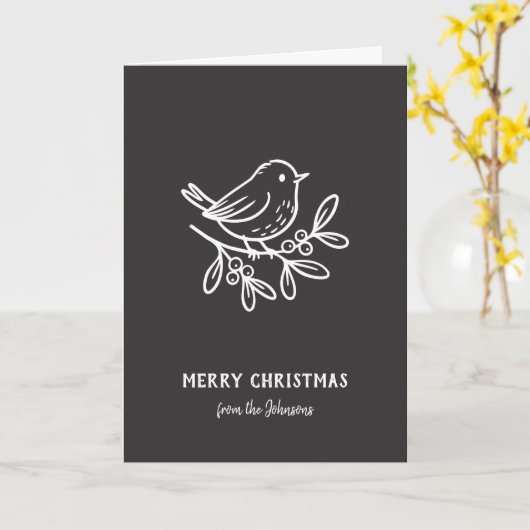 Personalized Family Name Merry Christmas Robin カード (黄色い花)