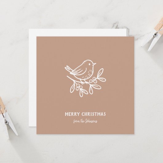 Personalized Family Name Merry Christmas Robin カード (正面/裏面インサイチュ)
