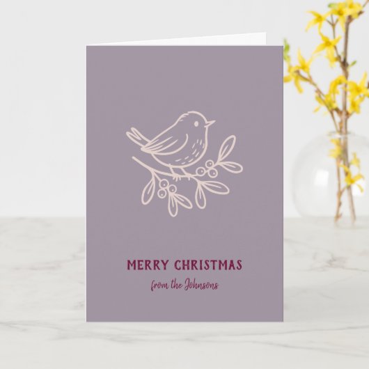 Personalized Family Name Merry Christmas Robin カード (黄色い花)