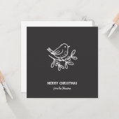 Personalized Family Name Merry Christmas Robin カード (正面/裏面インサイチュ)