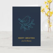 Personalized Family Name Merry Christmas Robin カード (黄色い花)