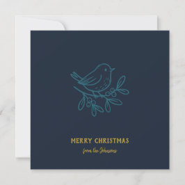 Personalized Family Name Merry Christmas Robin カード