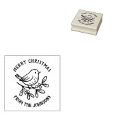 Personalized Family Name Merry Christmas Robin ラバースタンプ (押印)