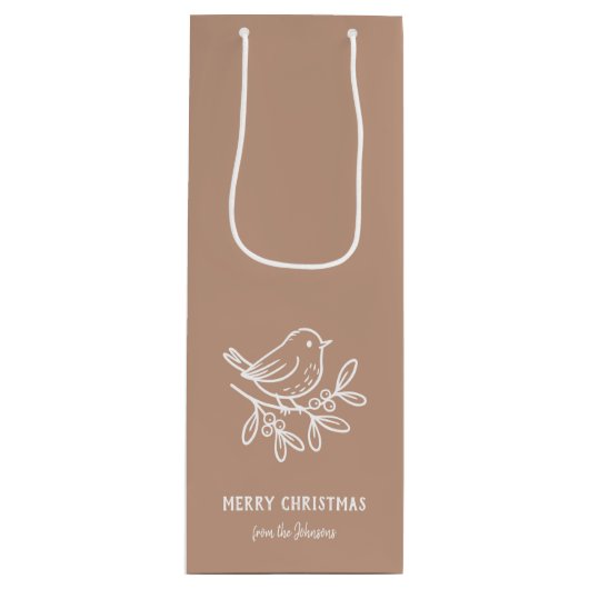 Personalized Family Name Merry Christmas Robin ワインギフトバッグ (正面)