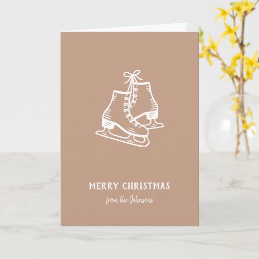 Personalized Family Name Merry Christmas Skates カード (黄色い花)