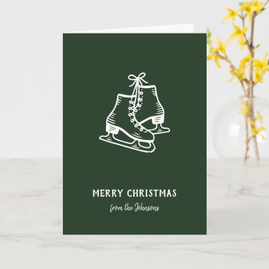 Personalized Family Name Merry Christmas Skates カード (黄色い花)