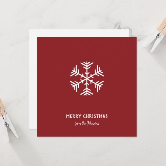Personalized Family Name Merry Christmas Snowflake カード (正面/裏面インサイチュ)