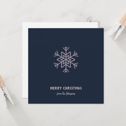 Personalized Family Name Merry Christmas Snowflake カード (正面/裏面インサイチュ)