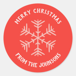 Personalized Family Name Merry Christmas Snowflake ラウンドシール