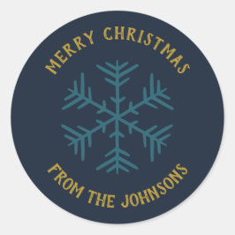 Personalized Family Name Merry Christmas Snowflake ラウンドシール