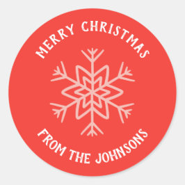 Personalized Family Name Merry Christmas Snowflake ラウンドシール