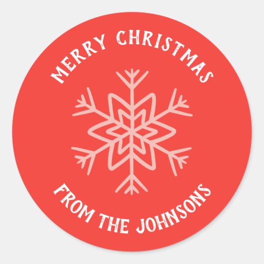 Personalized Family Name Merry Christmas Snowflake ラウンドシール (正面)