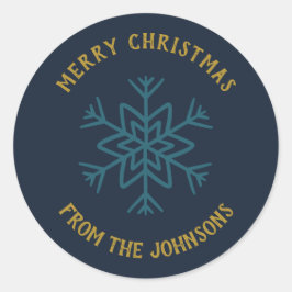 Personalized Family Name Merry Christmas Snowflake ラウンドシール