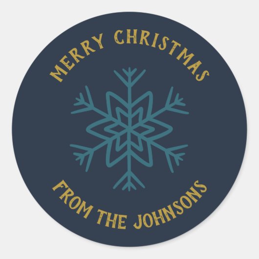Personalized Family Name Merry Christmas Snowflake ラウンドシール (正面)