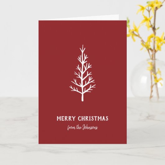 Personalized Family Name Merry Christmas Tree カード (黄色い花)