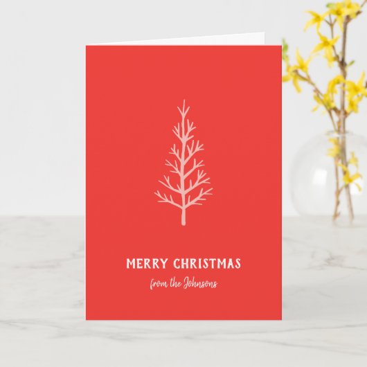 Personalized Family Name Merry Christmas Tree カード (黄色い花)