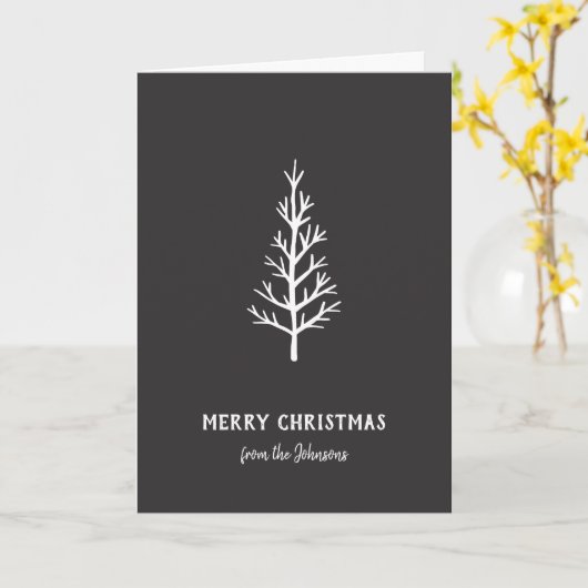 Personalized Family Name Merry Christmas Tree カード (黄色い花)