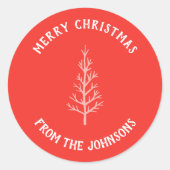 Personalized Family Name Merry Christmas Tree ラウンドシール (正面)