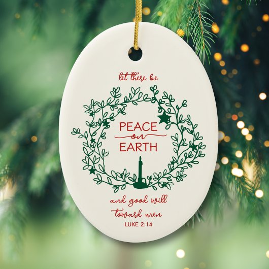 Personalized Family Name Peace on Earth Wreath セラミックオーナメント