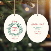 Personalized Family Name Peace on Earth Wreath セラミックオーナメント