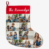 Personalized Family Name & Photo Collage Christmas ラージクリスマスストッキング (正面)