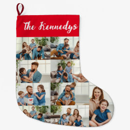 Personalized Family Name & Photo Collage Christmas ラージクリスマスストッキング
