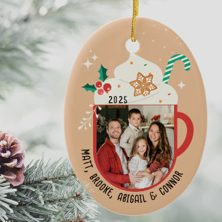 Personalized Family Name Photo Hot Cocoa Christmas セラミックオーナメント