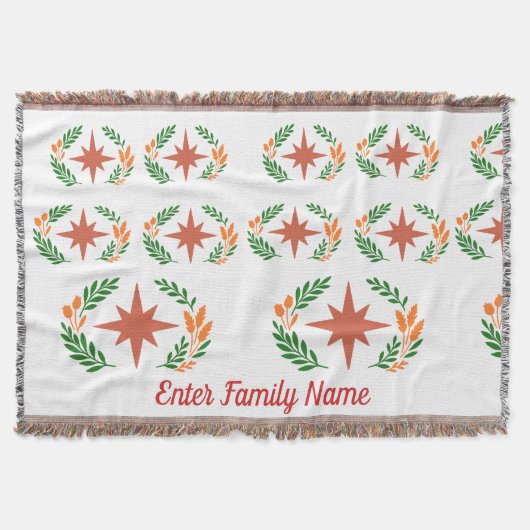 Personalized Family Name Rustic Boho Star Wreath スローブランケット (正面)