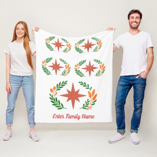 Personalized Family Name Rustic Boho Star Wreath フリースブランケット (インサイチュ)