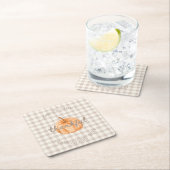 Personalized Family Name Thankful Neutral Gingham  スクエアペーパーコースター (インサイチュ)