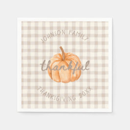 Personalized Family Name Thankful Neutral Gingham  スタンダードカクテルナプキン