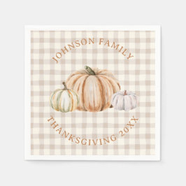 Personalized Family Name Thankful Neutral Gingham スタンダードカクテルナプキン