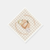 Personalized Family Name Thankful Neutral Gingham スタンダードカクテルナプキン (角)