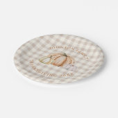 Personalized Family Name Thankful Neutral Gingham ペーパープレート (アングル)