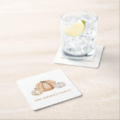 Personalized Family Name Thankful Neutral Pumpkin スクエアペーパーコースター (インサイチュ)